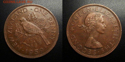 МОНЕТЫ МИРА 10-19 - Новая Зеландия – 1 пенни (1959) «Птица. Елизавета II»