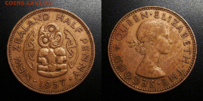 МОНЕТЫ МИРА 10-19 - Новая Зеландия – 0,5 пенни (1957) «Идол Маори»