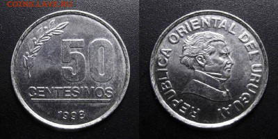 МОНЕТЫ МИРА 10-19 - Уругвай – 50 сентесимо (1998) «Хосе Артигас»