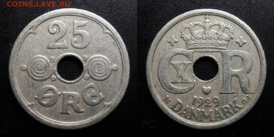 МОНЕТЫ МИРА 10-19 - Дания – 25 эре (1929)