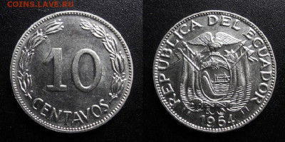 МОНЕТЫ МИРА 10-19 - Эквадор – 10 сентаво (1964) №1