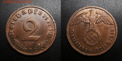 МОНЕТЫ МИРА 10-19 - Германия (3-й Рейх) – 2 рейхспфеннига (1936 D) №2