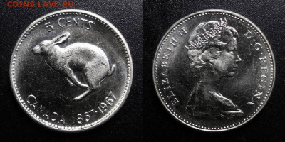 МОНЕТЫ МИРА 10-19 - Канада – 5 центов (1967) «100-летие Конфедерации; заяц» №1