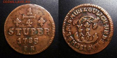 МОНЕТЫ МИРА 10-19 - Германия (Юлих-Берг) – 0,25 стюбера (1785)