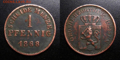 МОНЕТЫ МИРА 10-19 - Германия (Гессен-Дармштадт) – 1 пфенниг (1868)