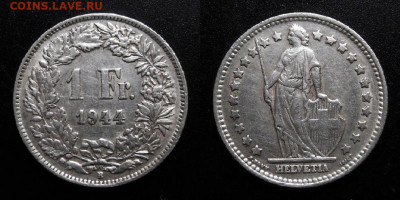 МОНЕТЫ МИРА 10-19 - Швейцария – 1 франк (1944) (Ag)