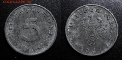 МОНЕТЫ МИРА 10-19 - Германия (3-й Рейх) – 5 рейхспфеннигов (1941 А) цинк