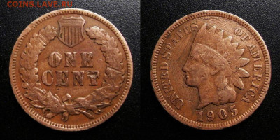 МОНЕТЫ МИРА 10-19 - США – 1 цент (1905) «Индеец» №1