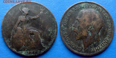 Великобритания - 1 пенни 1917 года до 25.10 - Великобритания 1 пенни, 1917