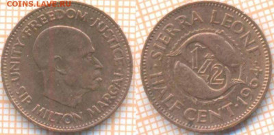 2 цента 1964 г., до 24.10.2019 г. 22.00 по М - Сьерра-Леоне полцента 1964   8079