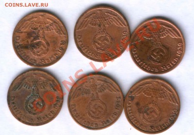 Германия 1 рейхпфенинг  6 шт. 1937-39г. до 26.07. 21.00 - 395