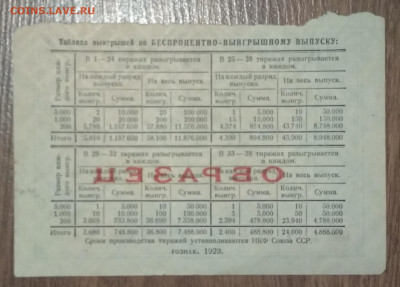 Облигации 1929г 1930г Образцы - 5 Рублей 1929 Образец реверс