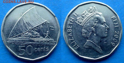 Фиджи - 50 центов 2009 года (Парусник) до 28.10 - Фиджи 50 центов, 2009