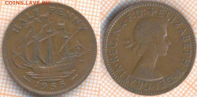 Великобритания полпенни 1955 г. , до 28.10.2019 г. 22.00 по - Великобритания полпенни 1955    8145