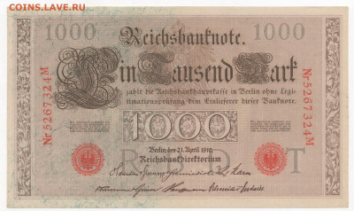 1000 рейхсмарок 1910 UNC красная печать. до 27.10.19 22-00 - в1