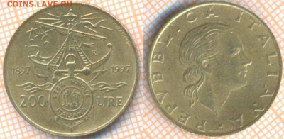 Италия 200 лир 1997 г. 100 лет, до 30.10.2019 г. 22.00 по Мо - Италия 200 лир 1997  8189