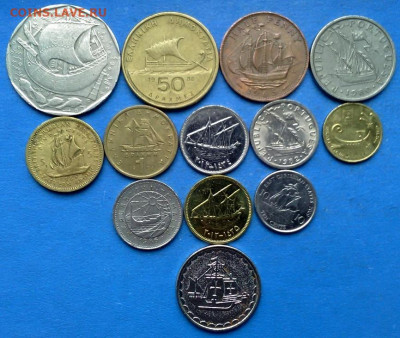 Корабли - подборка из 12 монет + бонус (жетон) до 31.10 - корабли