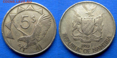 Намибия - 5 долларов 1993 года (Орел) до 1.11 - Намибия 5 долларов, 1993