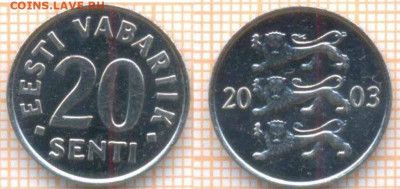 Эстония 20 сентов 2003 г., до 3.11.2019 г. 22.00 по Москве - Эстония 20 сентов 2003  8233