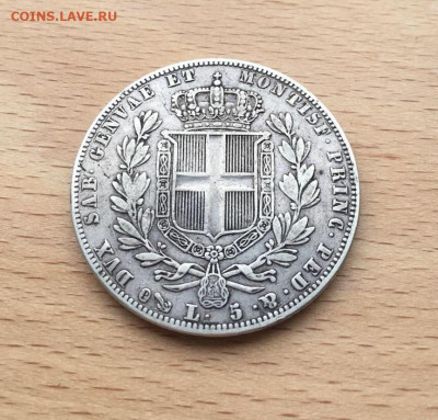 Сардиния 5 лир 1840 VF Серебро Крона Шайба - IMG_8763.JPG
