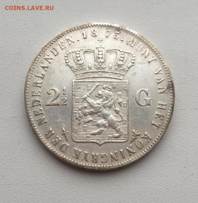 2 1873 Виллем III XF Серебро - niderladny_2_5_guldena_2_1_2_1873_villem_iii_xf_serebro_krona_shajba1