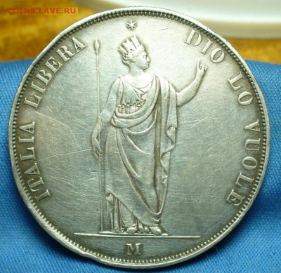Италия Ломбардия 5 лир 1848 Революция Серебро Крона - italija_lombardija_5_lir_1848_revoljucija_vf_xf_serebro_krona_shajba_venecija_redkaja
