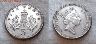 ВЕЛИКОБРИТАНИЯ 5 пенсов 1991 до 5 ноября 22-00 - ВЕЛИКОБРИТАНИЯ 5 пенсов 1991 20191028_1454