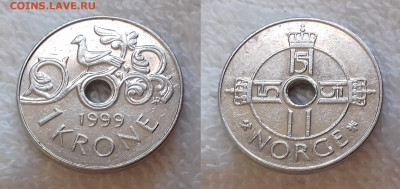 НОРВЕГИЯ 1 крона 1999 до 5 ноября 22-00 - НОРВЕГИЯ 1 крона 1999 20190123_1130