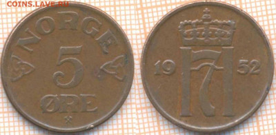 Норвегия 10 крон 1985 г. , до 5.11.2019 г. 22.00 по Москве - Норвегия 5 эре 1952  8320