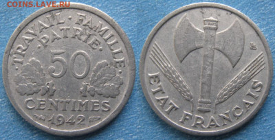 39.Монеты Франции 1931-1958г. - 39.4. -Франция 50 сантим 1942    170-к21-8131