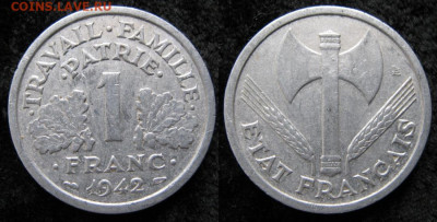39.Монеты Франции 1931-1958г. - 39.5. -Франция 1 франк 1942    859