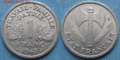 39.Монеты Франции 1931-1958г. - 39.7. -Франция 1 франк 1943    180-ас54-9884