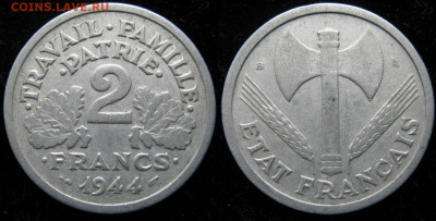 39.Монеты Франции 1931-1958г. - 39.13. -Франция 2 франка 1944 В    2936