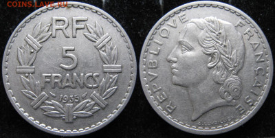 39.Монеты Франции 1931-1958г. - 39.29. -Франция 5 франков 1935     351