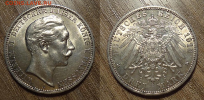 Пруссия 3 марки 5 штук 1909,1912, в блеске - 1400-2