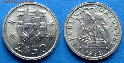 Португалия - 2.5 эскудо 1982 года UNC до 14.11 - Португалия 2.5 эскудо, 1982