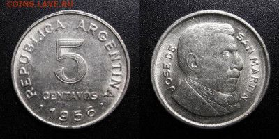 МОНЕТЫ МИРА 10-19 - Аргентина – 5 сентаво (1956) «Хосе де Сан Мартин» №2