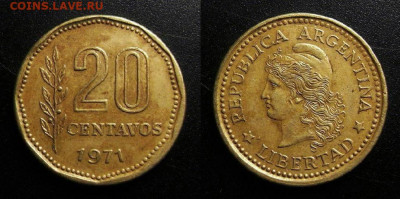МОНЕТЫ МИРА 10-19 - Аргентина – 20 сентаво (1971)
