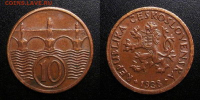 МОНЕТЫ МИРА 10-19 - Чехословакия – 10 геллеров (1938) «Карлов мост»