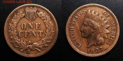 МОНЕТЫ МИРА 10-19 - США – 1 цент (1907) «Индеец»