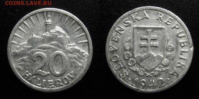 МОНЕТЫ МИРА 10-19 - Словакия – 20 геллеров (1942) «Братиславский замок»