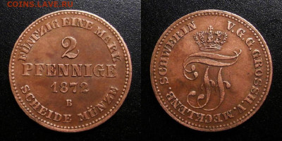 МОНЕТЫ МИРА 10-19 - Германия (Мекленбург-Шверин) – 2 пфеннига (1872 В) №1