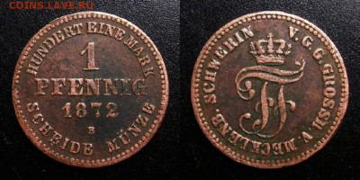 МОНЕТЫ МИРА 10-19 - Германия (Мекленбург-Шверин) – 1 пфенниг (1872 В)