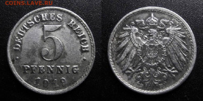МОНЕТЫ МИРА 10-19 - Германия – 5 пфеннигов (1919 F)