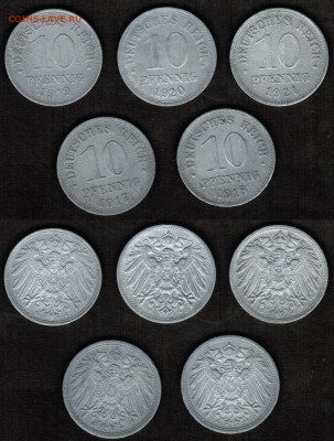 5+10 пфеннигов Германской империи-15 штук(1910-1921 год) - 10 пфеннигов 1917-1921