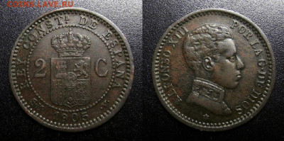 МОНЕТЫ МИРА 10-19 - Испания – 2 сентимо (1905 SМ-V) «Альфонсо XIII – король Испании»