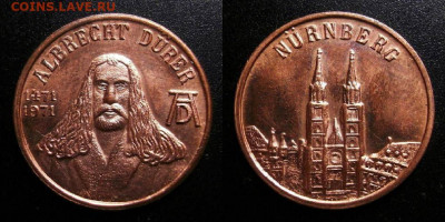 МОНЕТЫ МИРА 10-19 - Жетон (Германия) «500 лет с рождения Альбрехта Дюрера, немецкого живописца и графика; Нюрнберг»