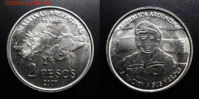 МОНЕТЫ МИРА 10-19 - Аргентина – 2 песо (2007) «25 лет оккупации Мальвинских (Фолклендских) островов; герои войны» №10