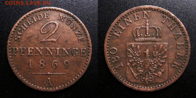 МОНЕТЫ МИРА 10-19 - Германия (Пруссия) – 2 пфеннига (1869 А)