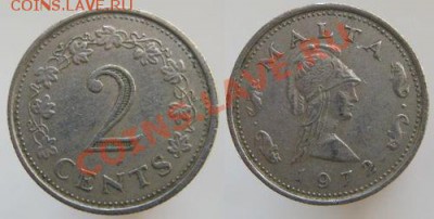 Мальта 2 цента 1972 - 14 руб. - Мальта 2 цента 1972